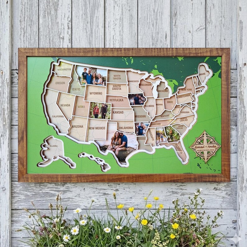 Personalized USA Photo Travel Map - Green