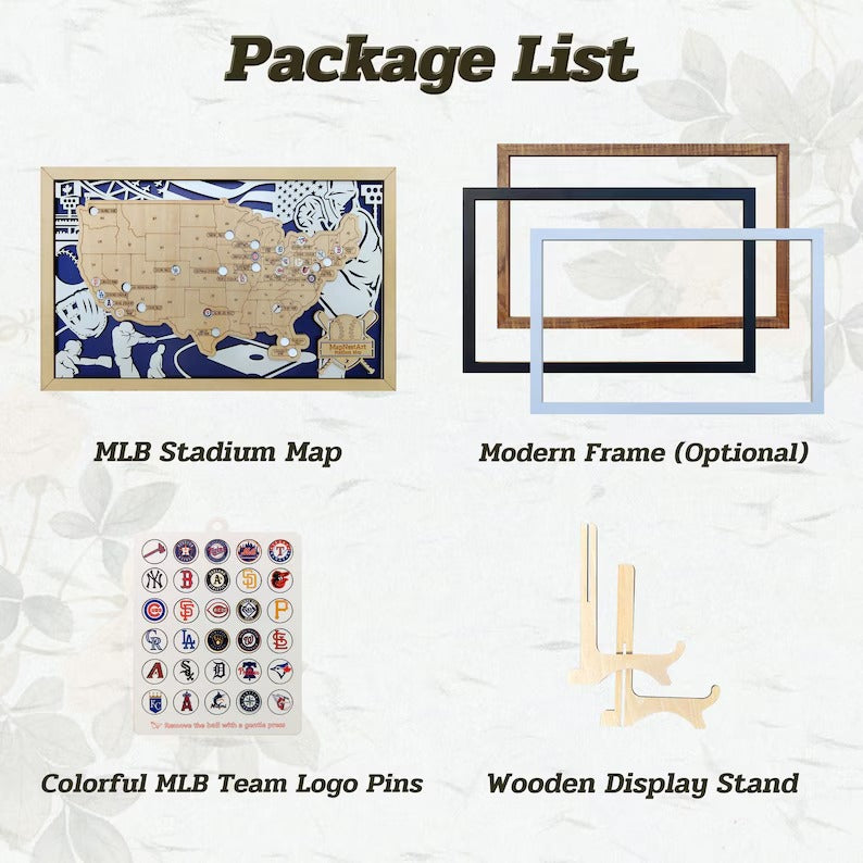 Custom Color MLB Stadium Map with Nameplate & Team Logo Pins