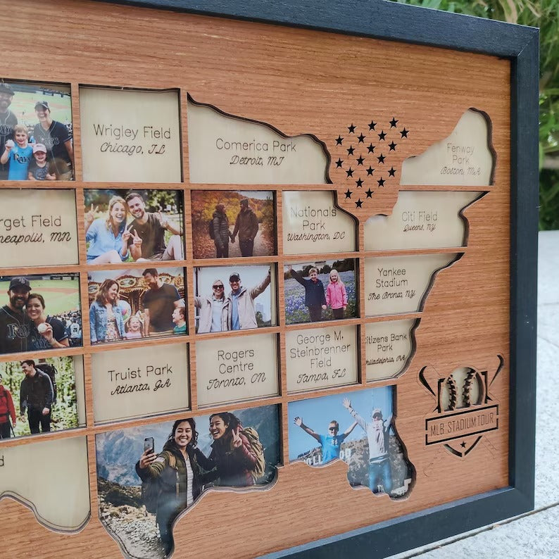 Personalized MLB Stadium Map Photo Frame(Laser Engraved Text)