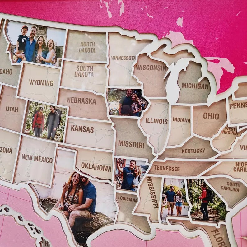 Personalized USA Photo Travel Map - Pink