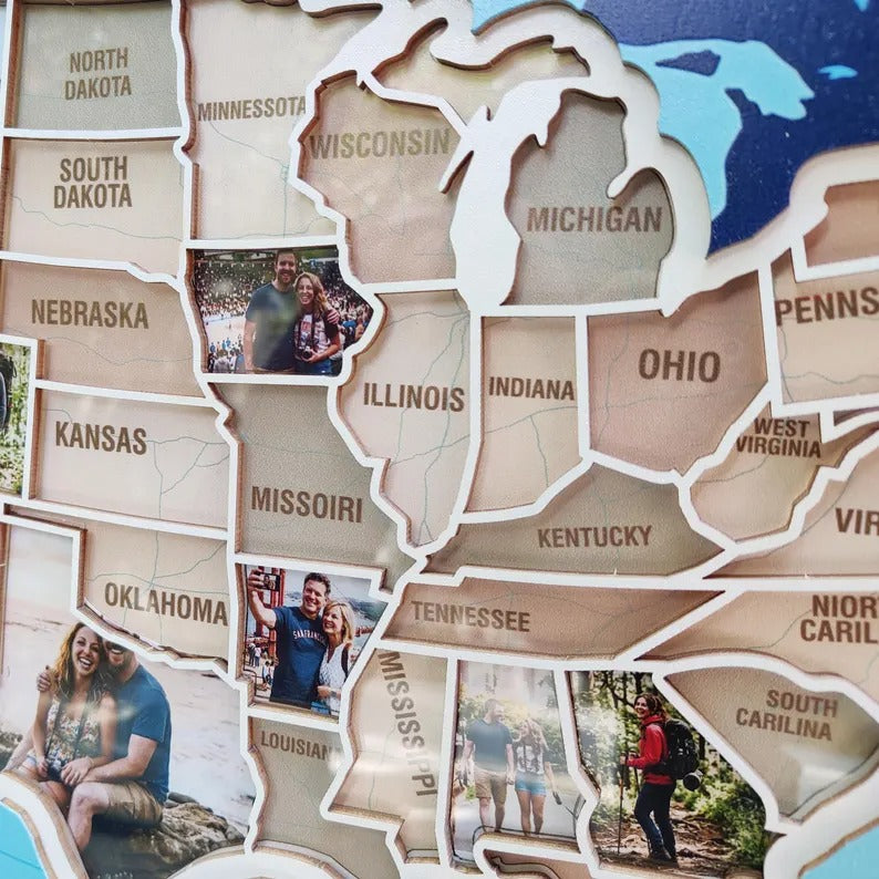 Personalized USA Photo Travel Map - Dark Blue