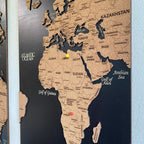 3D Wooden Triptych World Map - 3-Panel Push Pin Travel Wall Art