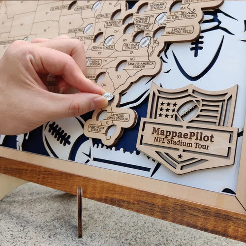 Football Baseball Stadium Map, Wood NFL Stadium Tracker