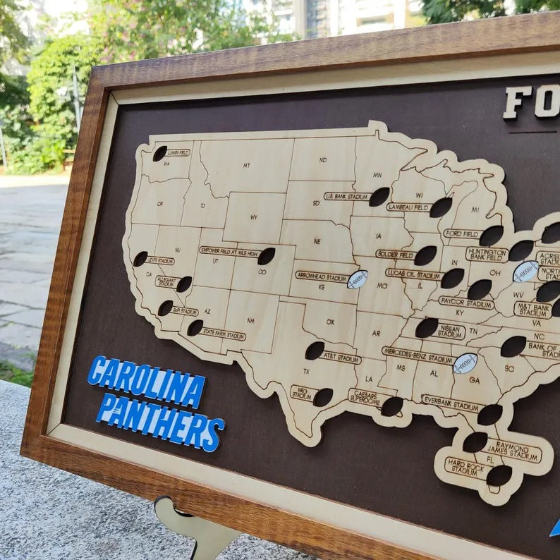 Personalized Football Stadium Tracker Map – Vintage Brown Background