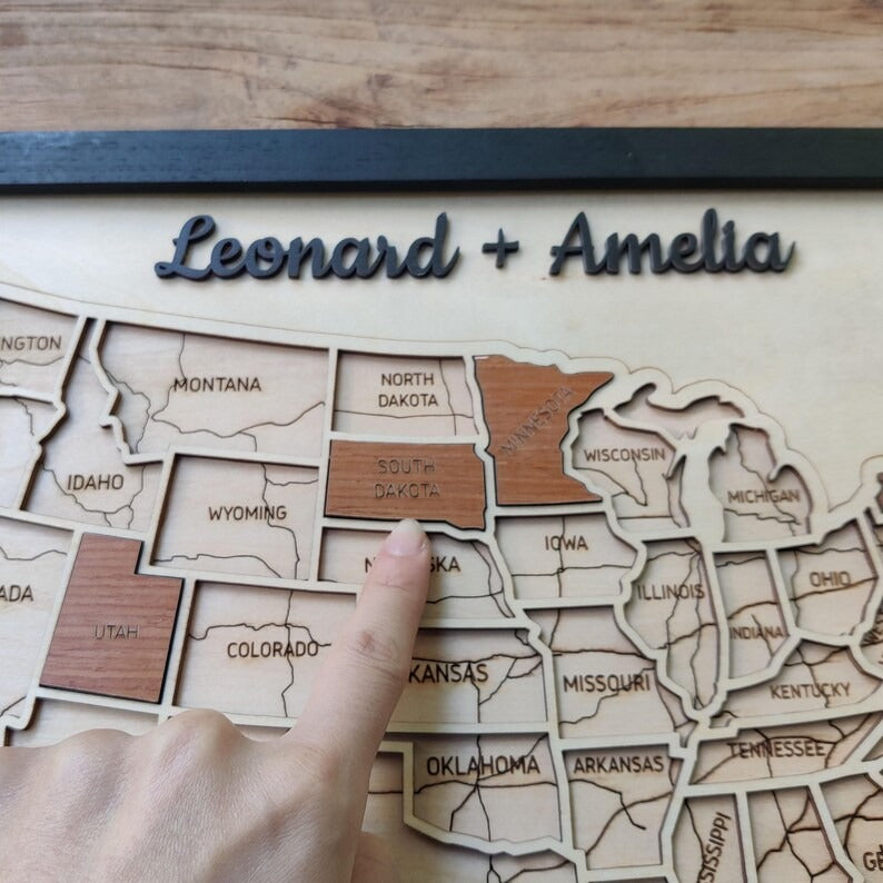 Personalized USA States Puzzle Map(Natural Wood)