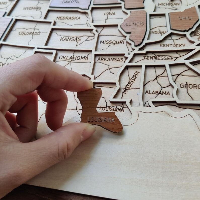 Personalized USA States Puzzle Map(Natural Wood)