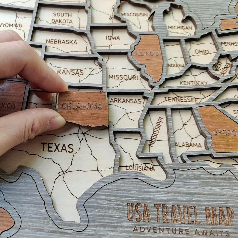Personalized USA States Puzzle Map(Gery Oak)
