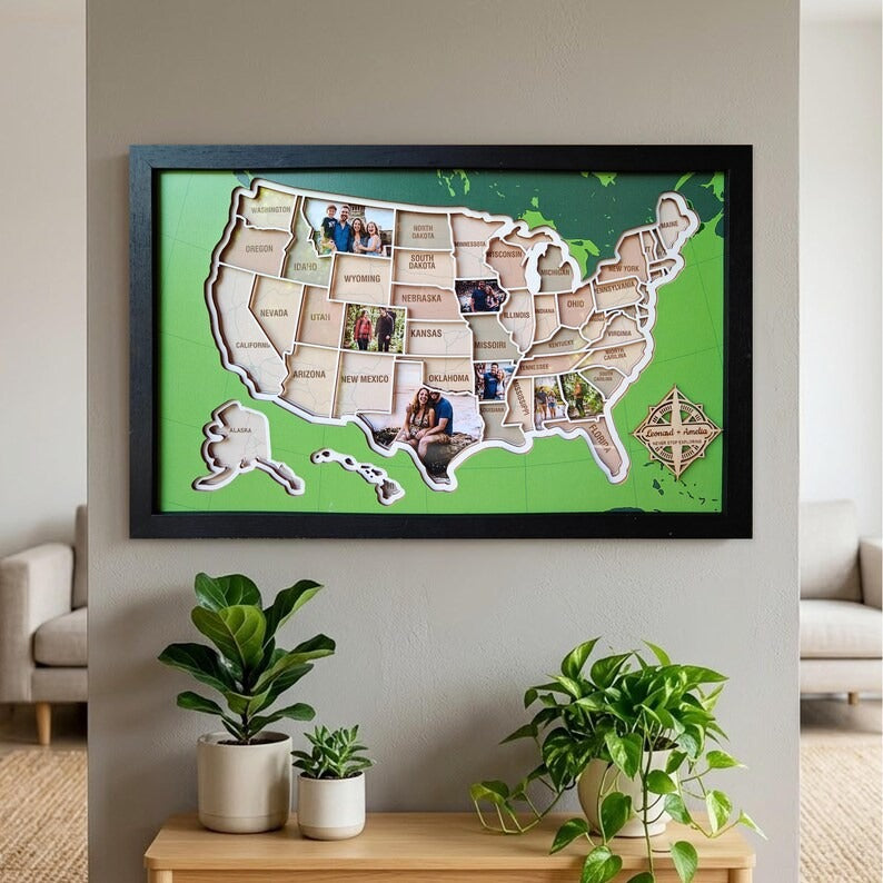 Personalized USA Photo Travel Map - Green
