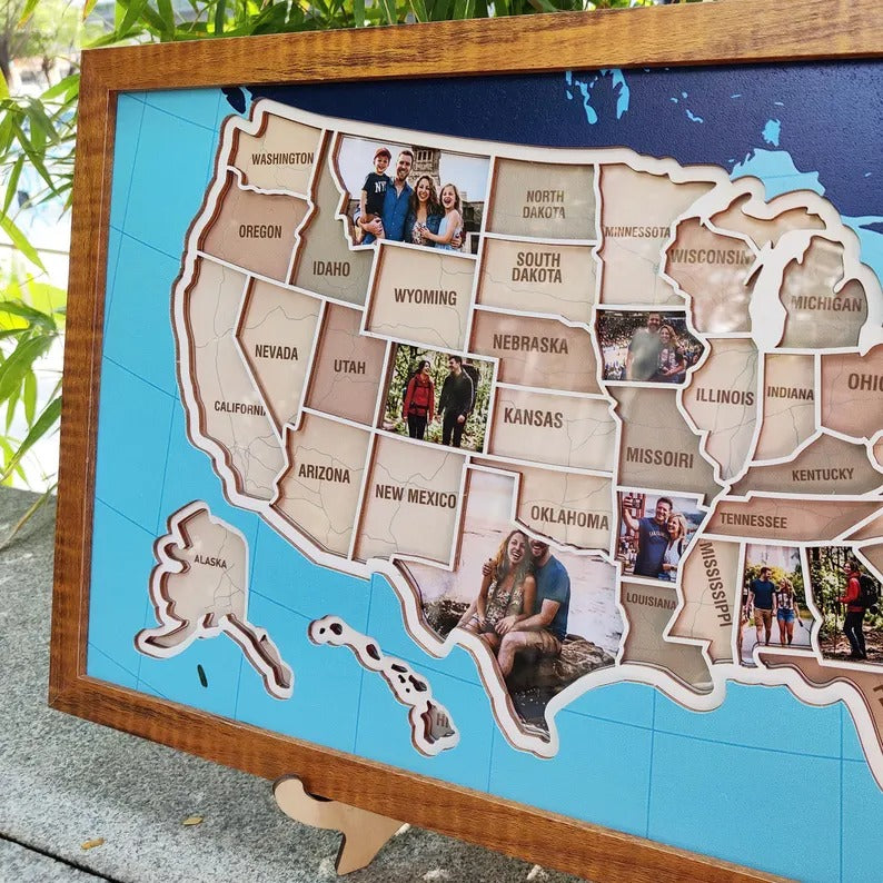 Personalized USA Photo Travel Map - Dark Blue