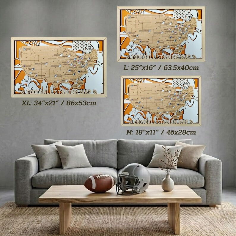 3D Wooden Football Stadium Map | NFL Bucket List Travel Tracker
