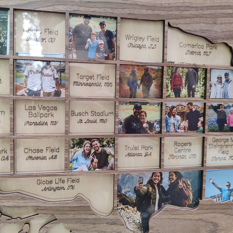 Personalized MLB Stadium Map Photo Frame(Laser Engraved Text)