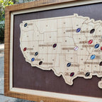 Personalized Brown Wooden NFL Stadium Map with Team Name Pins - Mappae Pilot