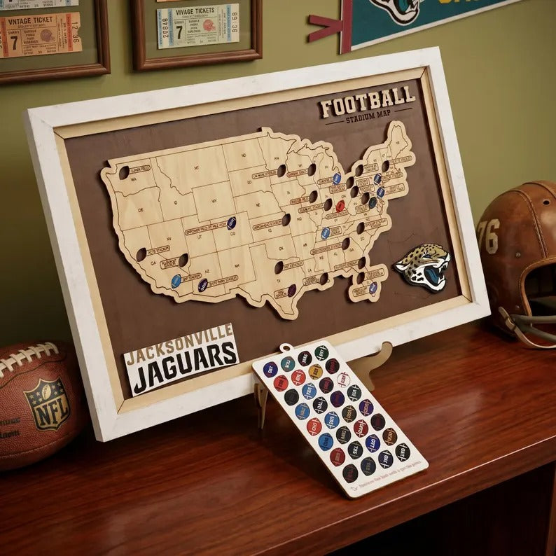 Personalized NFL Stadium Tracker Map with Team Pins