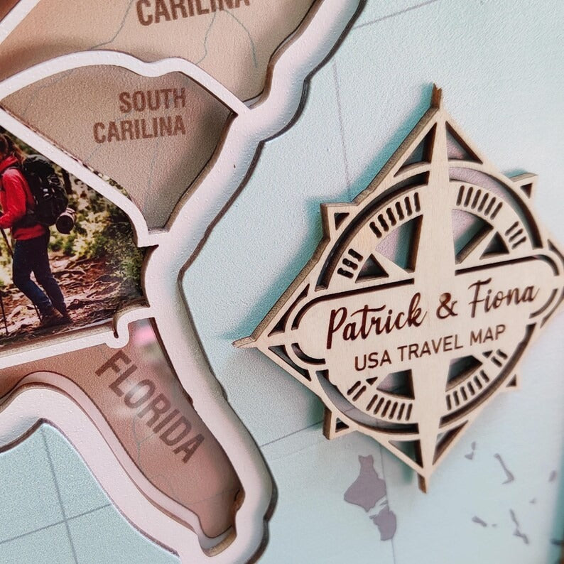 Personalized USA Photo Travel Map - Light Blue