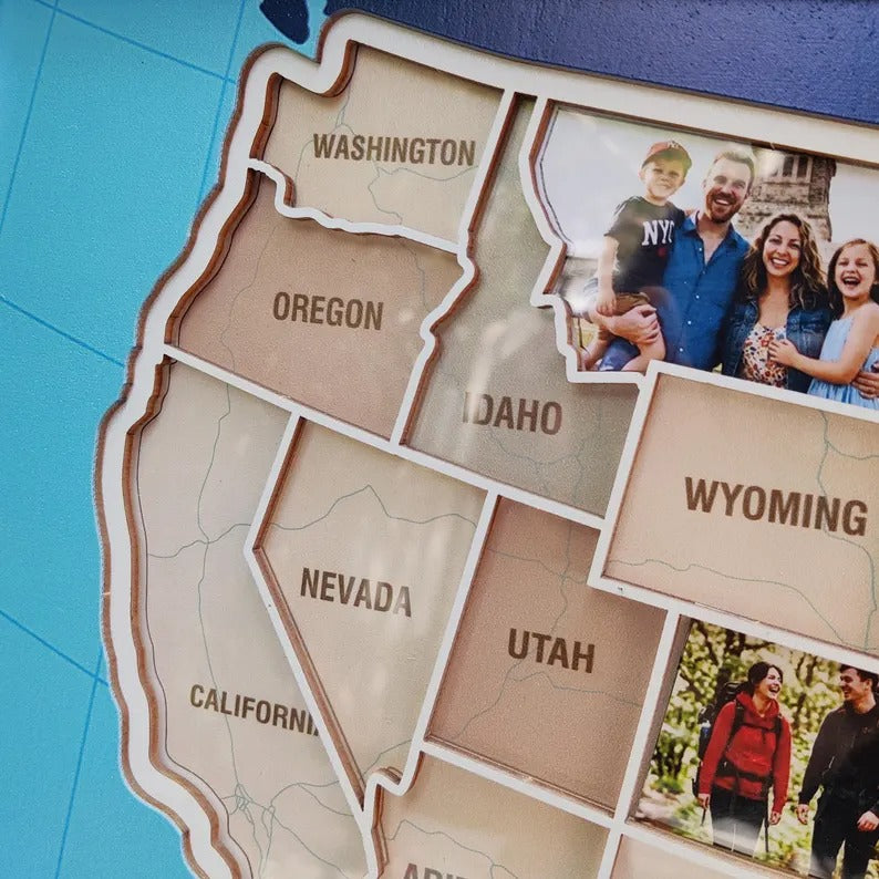 Personalized USA Photo Travel Map - Dark Blue