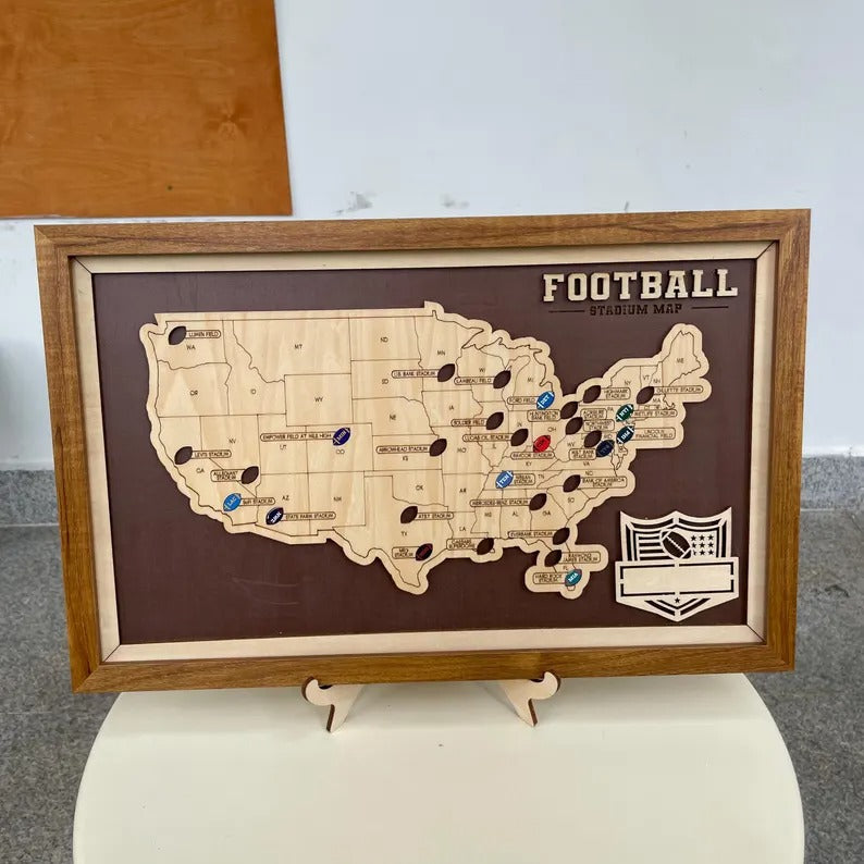 Personalized NFL Stadium Tracker Map with Team Pins
