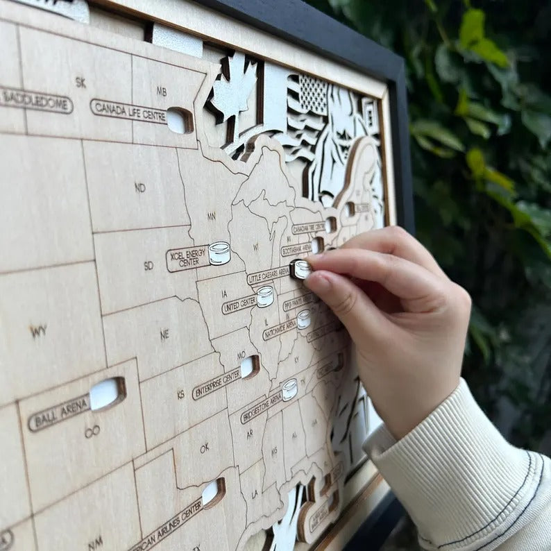 3D Wooden Ice Hockey Arena Map Art - Custom NHL Fan Gift for Him