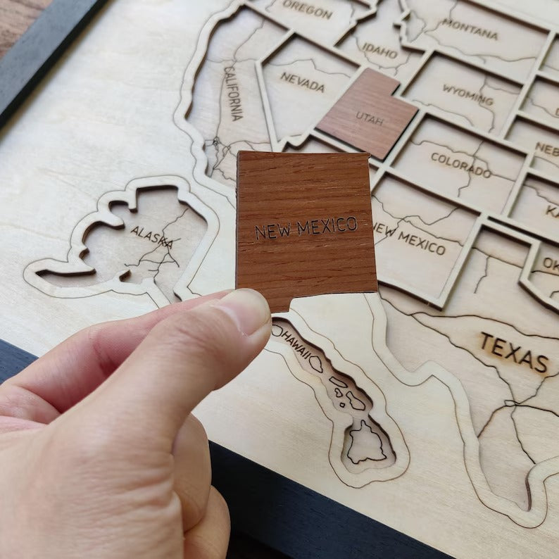 Personalized USA States Puzzle Map(Natural Wood)