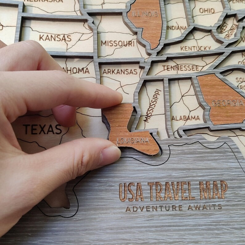 Personalized USA States Puzzle Map(Gery Oak)