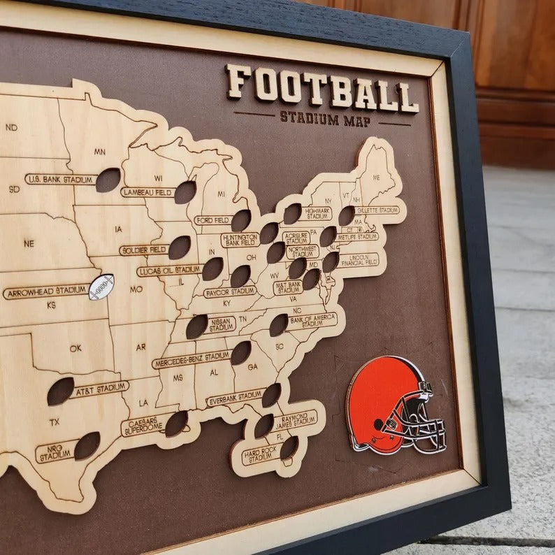 Personalized Football Stadium Tracker Map – Vintage Brown Background