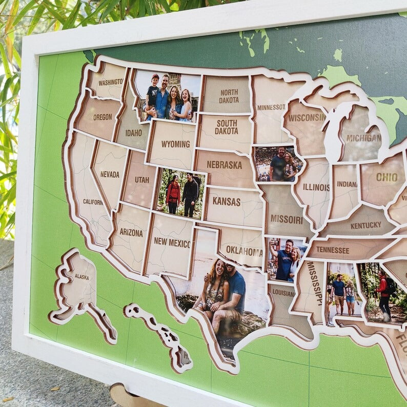 Personalized USA Photo Travel Map - Green