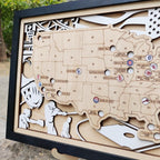 Personalized Wooden MLB Stadium Map with Engraved Nameplate & Team Logo Pins