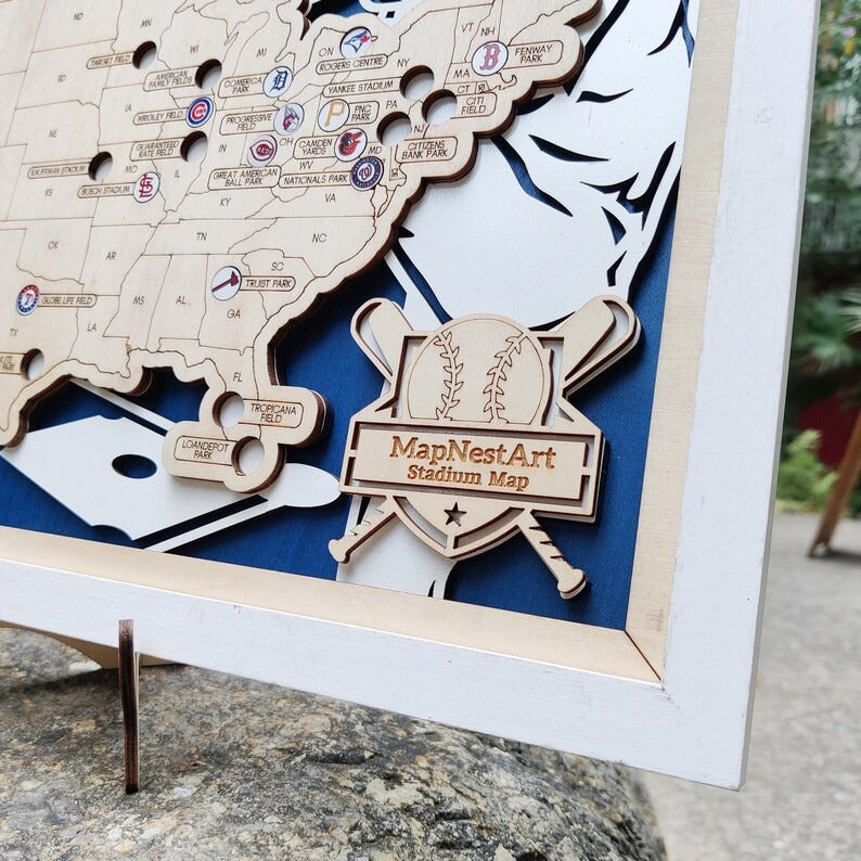 Custom Color MLB Stadium Map with Nameplate & Team Logo Pins