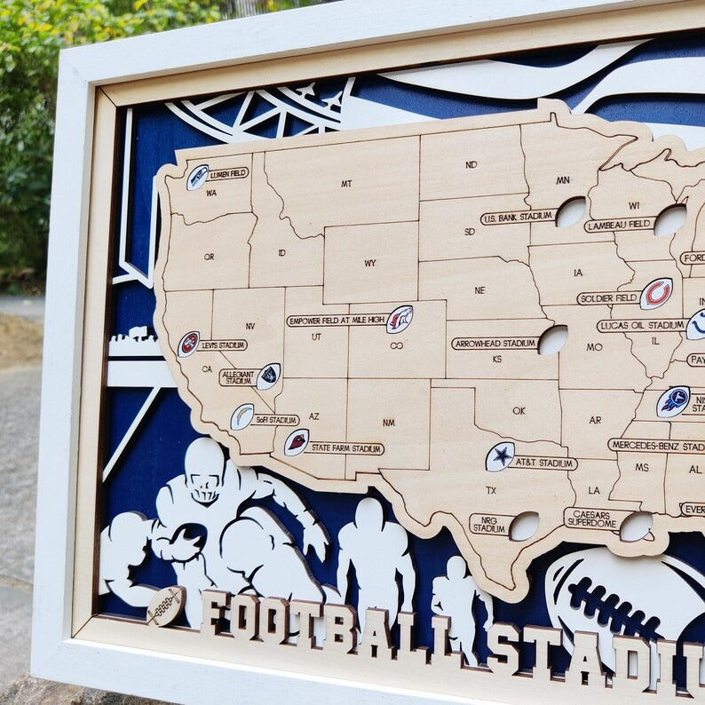 3D Wooden Football Stadium Map | NFL Bucket List Travel Tracker