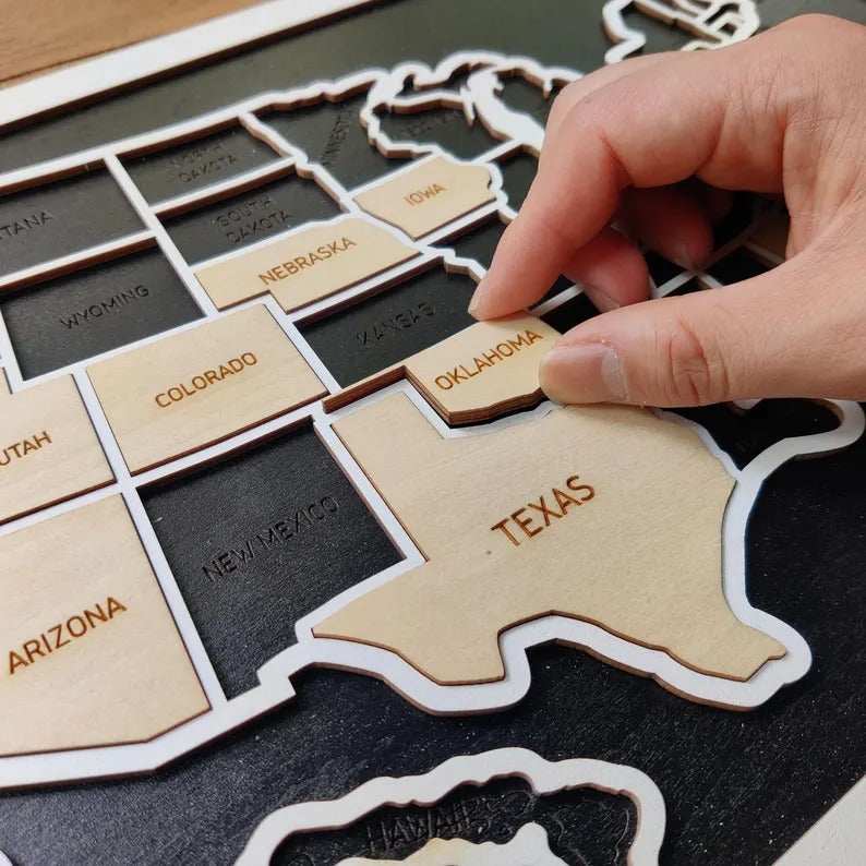 Personalized 50 States USA Travel Map - Custom Color Backboard
