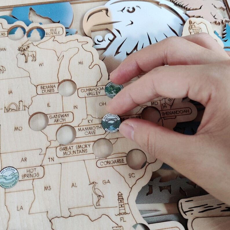 National Park Travel Map - 63 Parks Push Pin Map(Eagle)