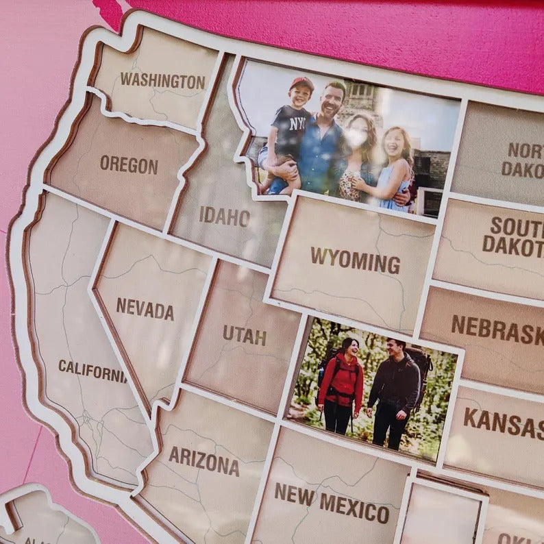 Personalized USA Photo Travel Map - Pink