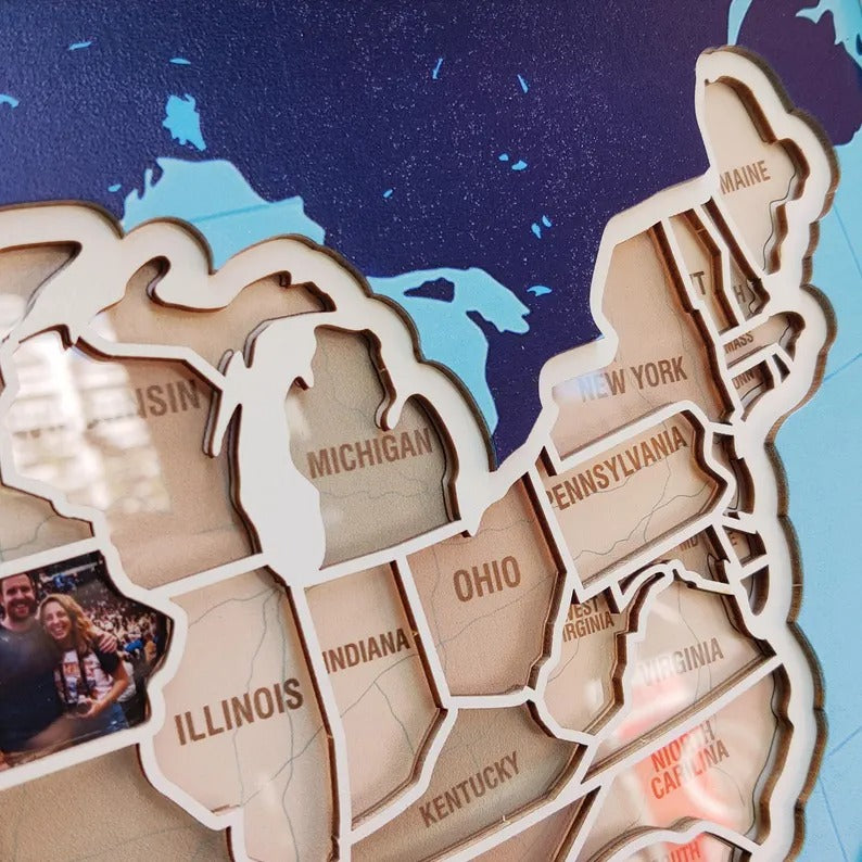 Personalized USA Photo Travel Map - Dark Blue