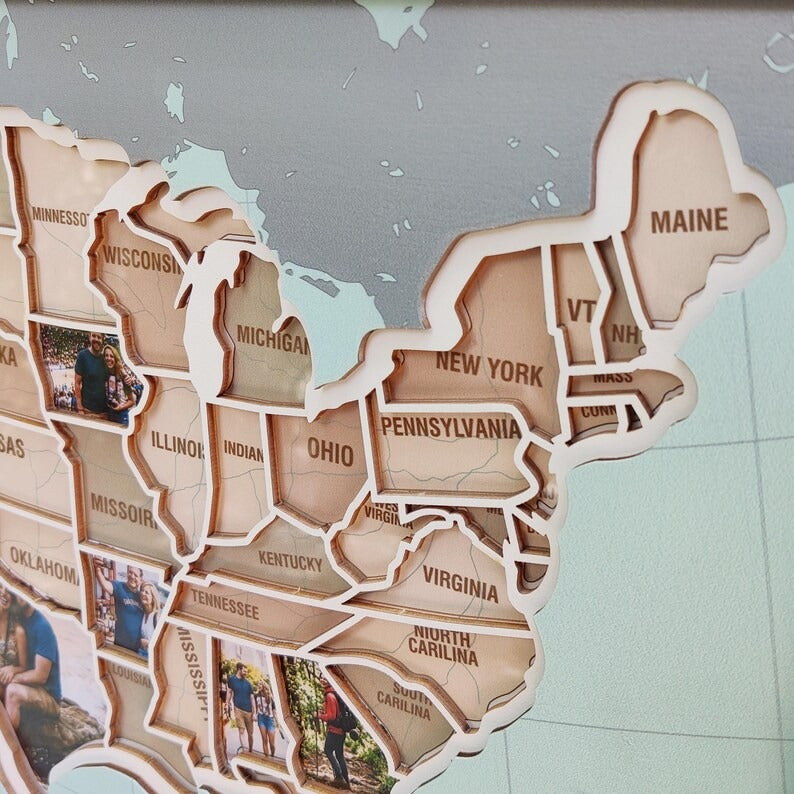 Personalized USA Photo Travel Map - Light Blue