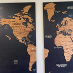 3D Wooden Triptych World Map - 3-Panel Push Pin Travel Wall Art