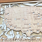 Personalized Basketball Arena Tracker Map – Natural Wood Background