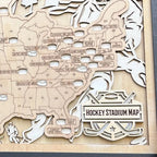 Personalized Hockey Arena Tracker Map with Nameplate – Natural Wood Background