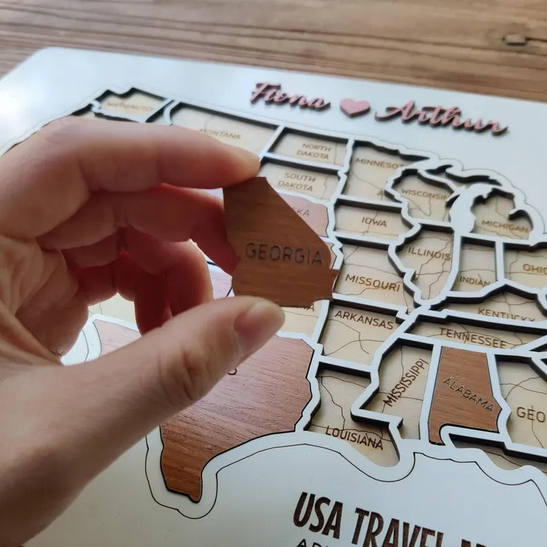 Personalized USA States Puzzle Map(White)