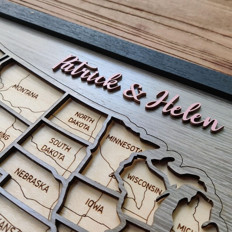 Personalized USA States Puzzle Map(Gery Oak)