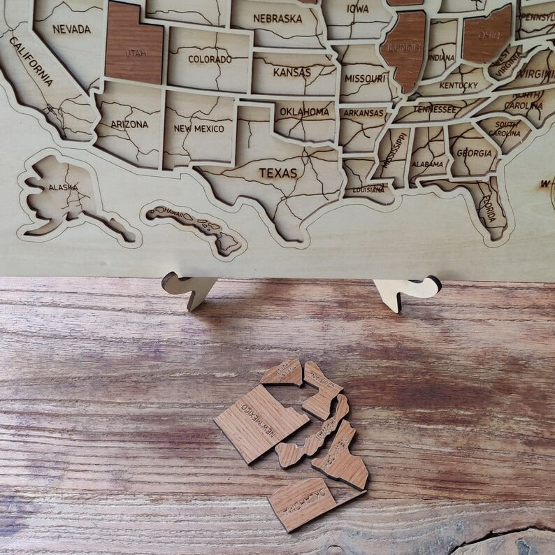 Personalized USA States Puzzle Map(Natural Wood)