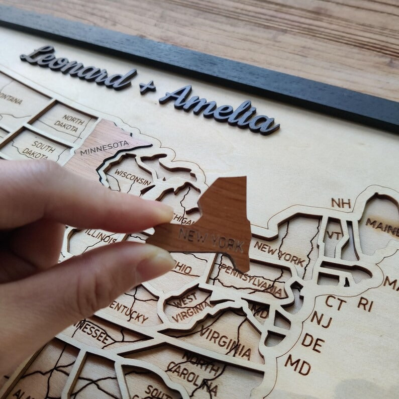 Personalized USA States Puzzle Map(Natural Wood)