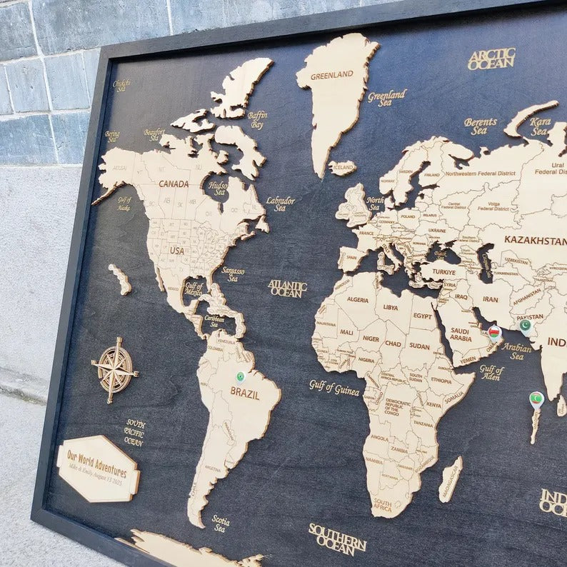 Premium Framed Wooden World Map Wall Art