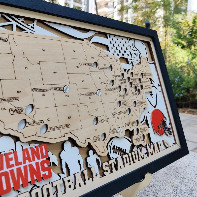 Football Stadium Map Tracker, Custom Wood Art