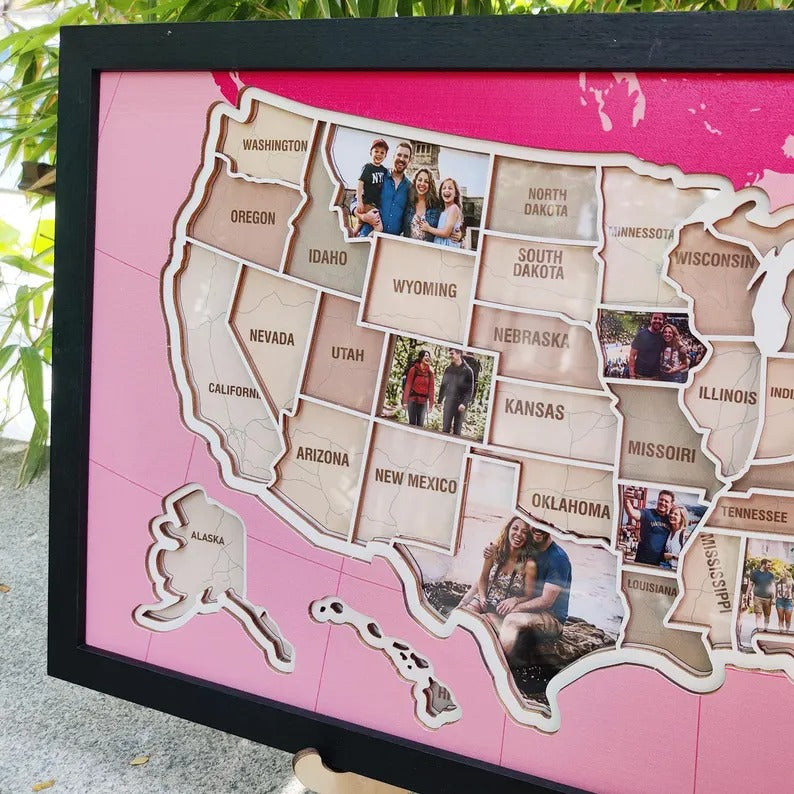Personalized USA Photo Travel Map - Pink