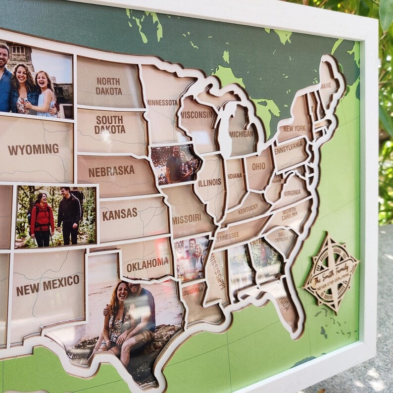 Personalized USA Photo Travel Map - Green