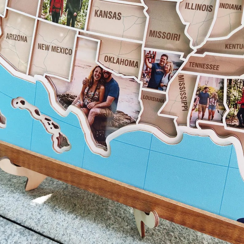 Personalized USA Photo Travel Map - Dark Blue