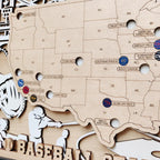 Personalized Wooden MLB Stadium Map with Colorful MLB Team Pins