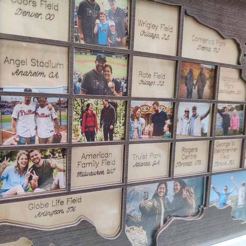 Personalized MLB Stadium Map Photo Frame(3D Raised Lettering)