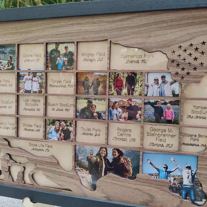 Personalized MLB Stadium Map Photo Frame(Laser Engraved Text)