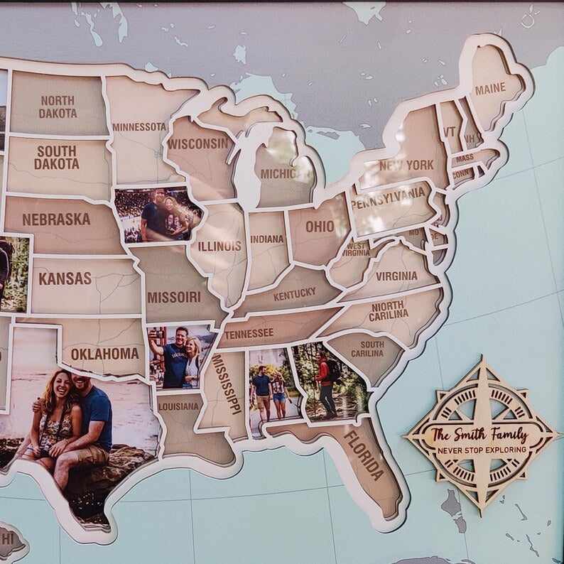 Personalized USA Photo Travel Map - Light Blue