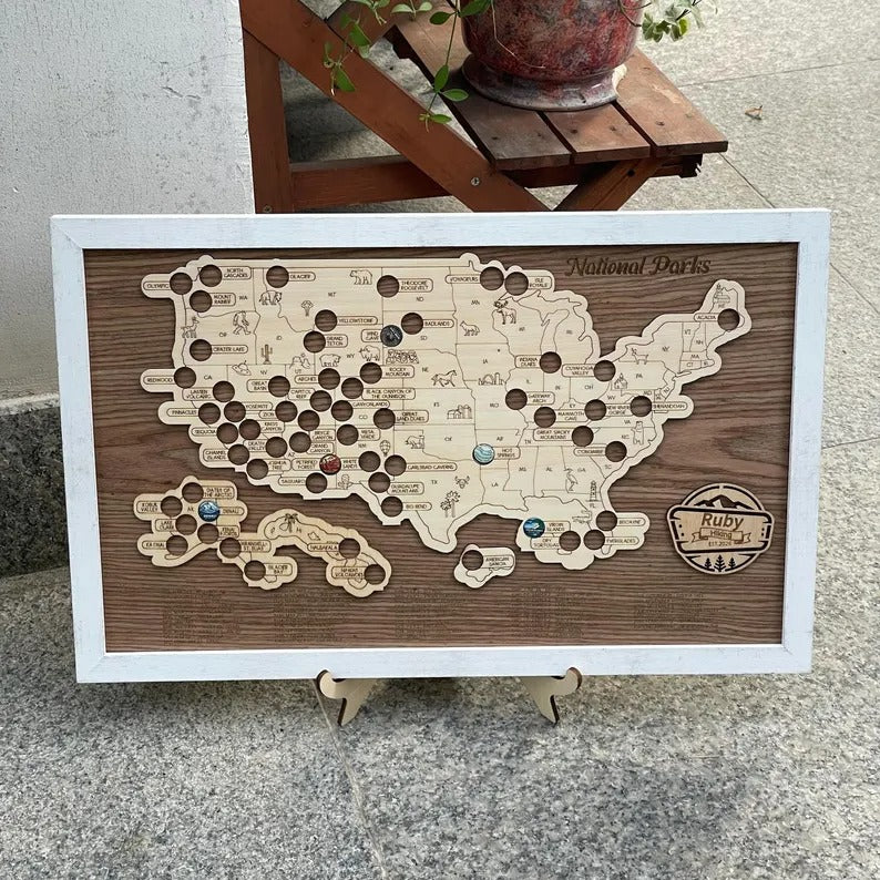 Custom National Parks Map - Hiker Gift for Him Her & Travel Decor
